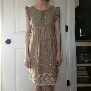Taupe Dress with Lace/Embroidery Detail